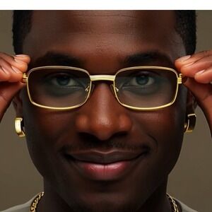 Gold Frame Glasses Rectangle Lens Wood Arm Fashion‎ Eyeglasses Men Street Wear